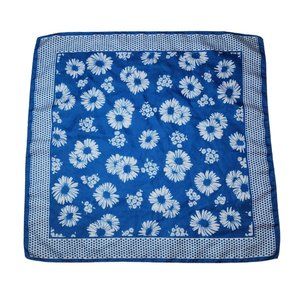 Vintage Blue White Floral Daisy Flower Polka Dot Scarf Neck Tie Hair Tie 20 Inch
